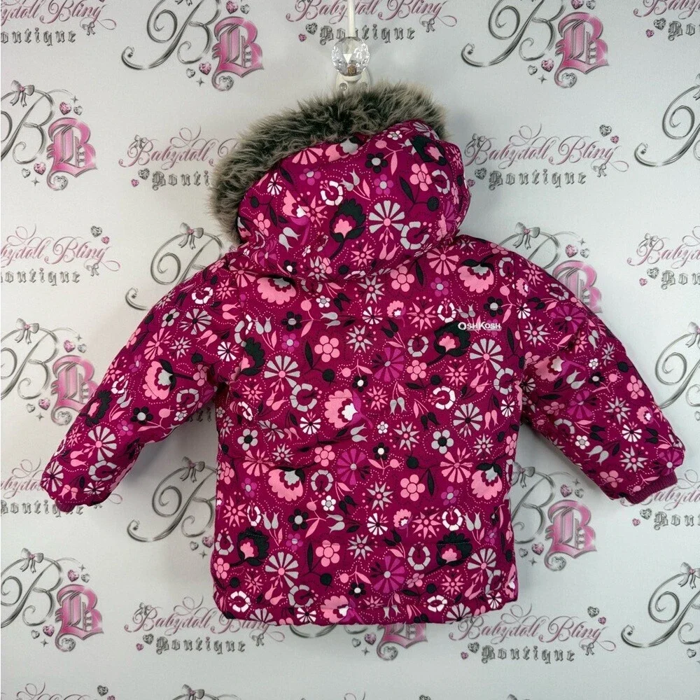 OshKosh jacket coat winter faux fur hood warm cozy Pink Floral Winter Jacket